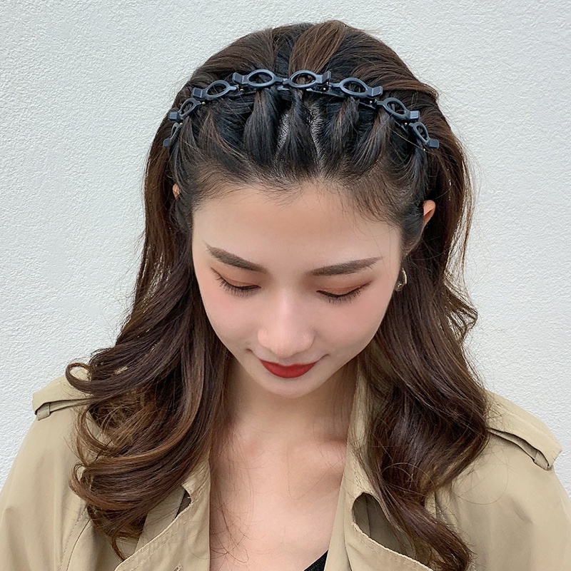 Korean Hollow Braided Headband with Clip Fashion Simple Hair Clip Face Wash Hair Band for Women Hair Accessories