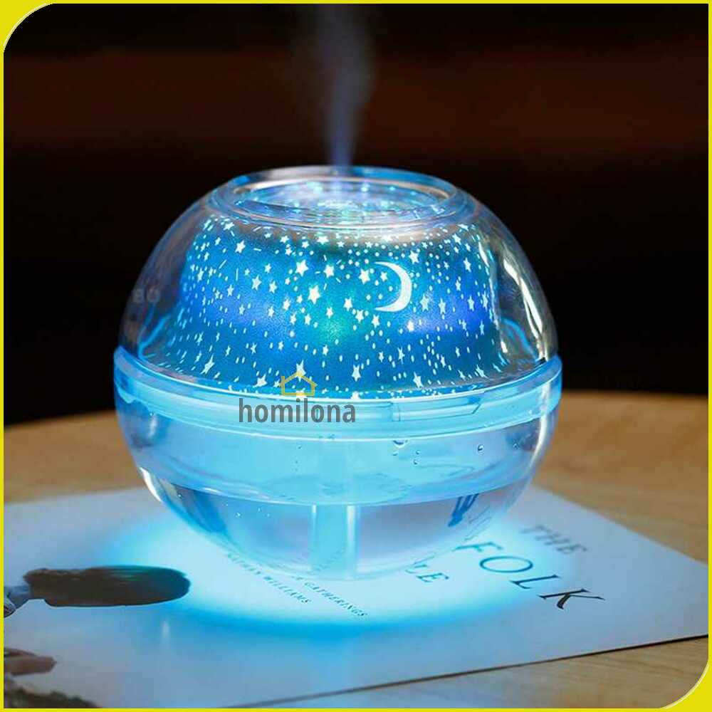 Humidifier Diffuser Aromaterapi 500ml LED Night Projection Lamp Taffware Humi  H99 White Pelembab Udara Aromatherapy Essential Oil Burner