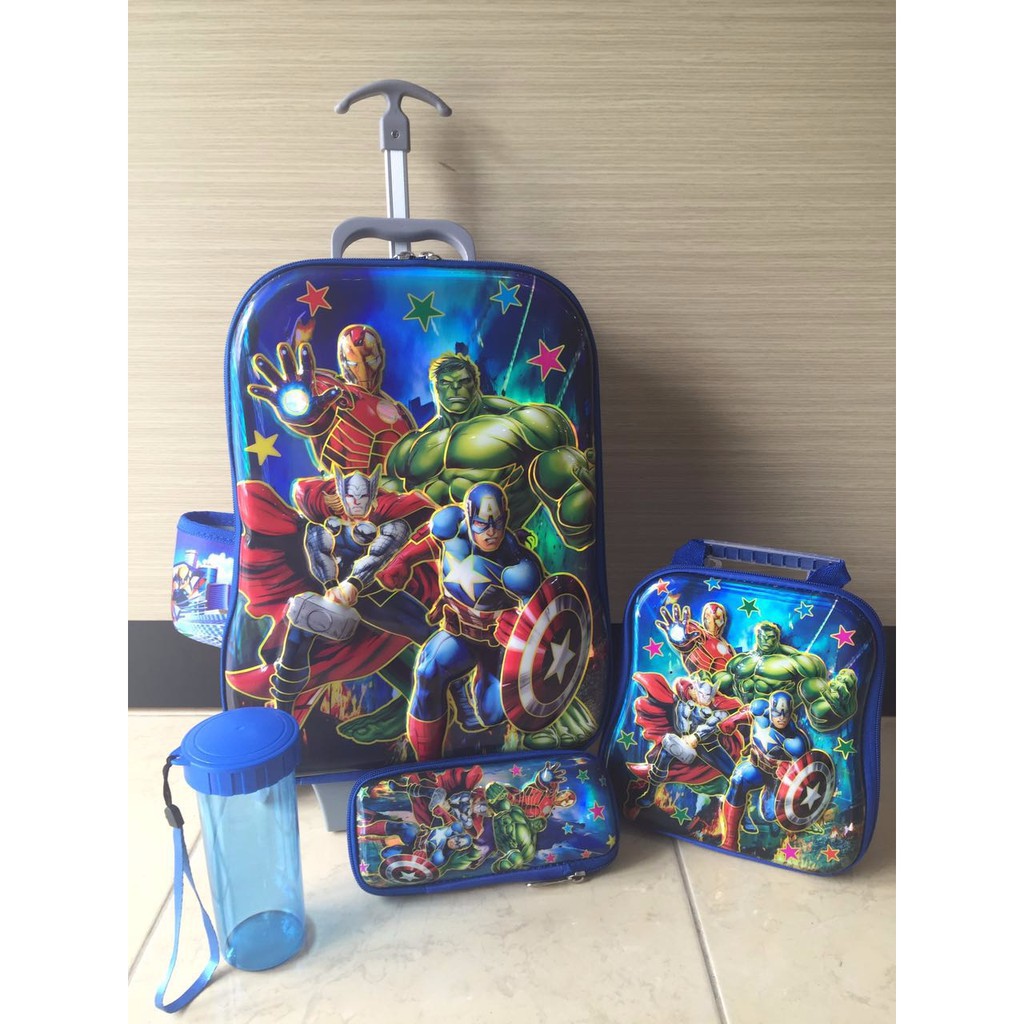 (RK)Tas Troli Anak Laki Laki Sekolah TK SD 6D 4in1 3 Roda Avenger