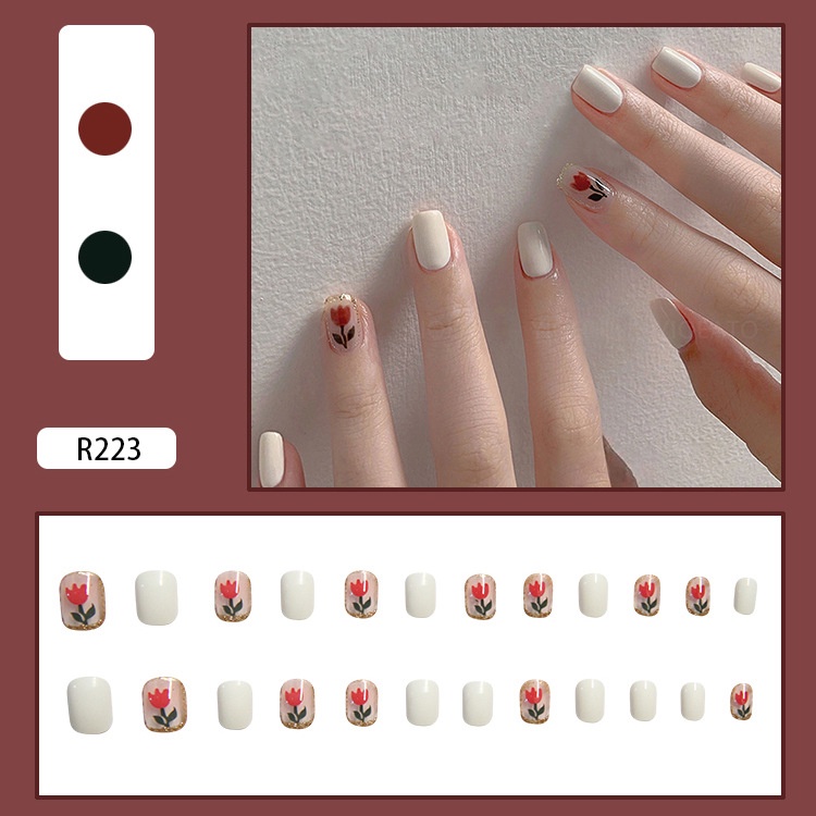 24pcs / Set Kuku Palsu Jelly Dengan Perekat Untuk Nail Art