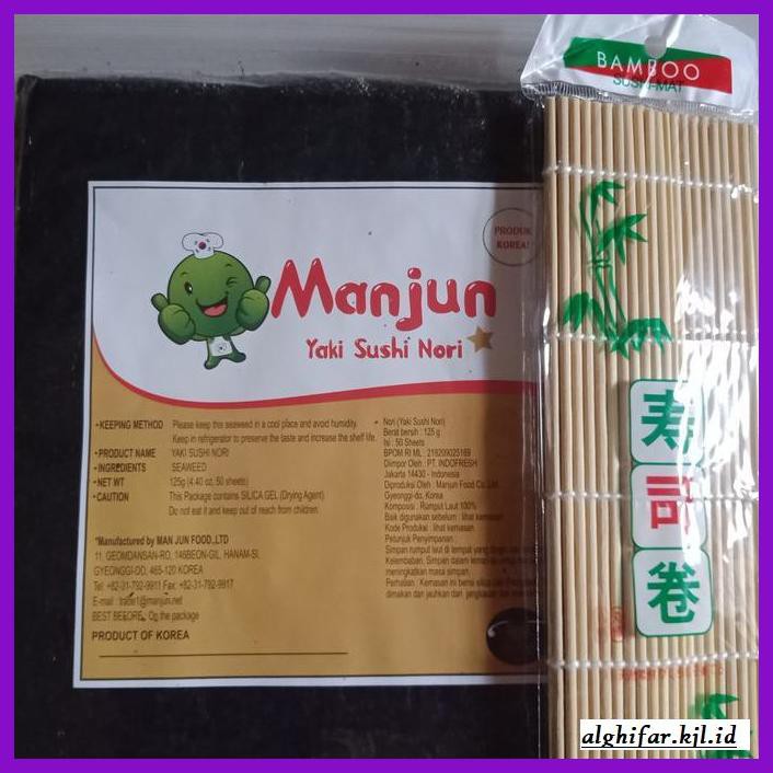 

Makanan-Kering- Paket Manjun Yaki Sushi Nori 50 Lembar + Sushi Mat -Aneka.