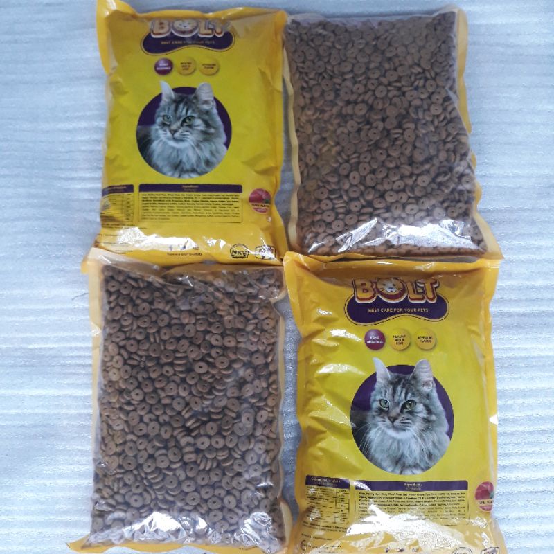 Makanan Kucing BOLT tuna cat food bentuk Ring/Donat&amp; ikan,Salmon Kibble Bulat,freshpacking 1kg