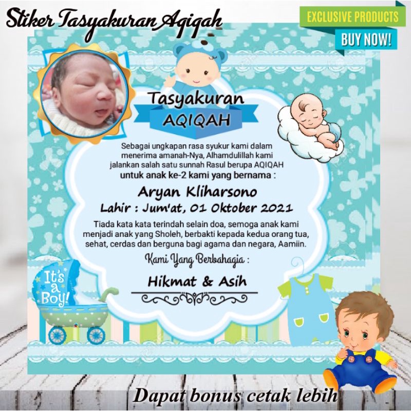 

Stiker Syukuran Aqiqah 10x10 CM (Ukuran Box Nasi) - Free Request Foto Anak