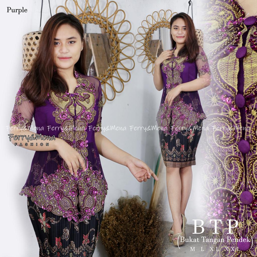 Stelan baju batik kebaya modern Lengan pendek BTP PAYET BORDIR + long torso Rok Plisket keluaran ter