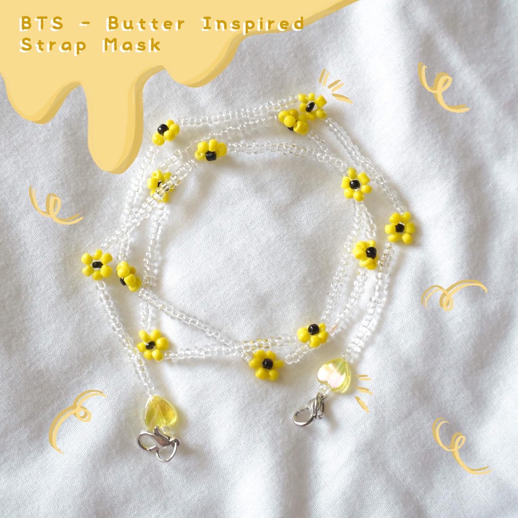 BTS Butter Inspired  BEADED STRAP MASK | Strap Masker Monte Korea Bunga