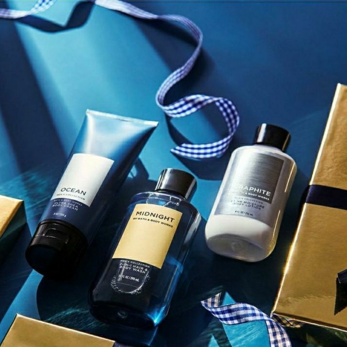 BATH &amp; BODY WORKS BBW MEN'S COLLECTION MIDNIGHT SERIES BODY CREAM 226 G &amp; 70 G 2IN1 &amp; 3IN1 HAIR , FACE &amp; BODY WASH 295 ML &amp; 88 ML DEODORIZING BODY SPRAY 104 G MINI COLOGNE 100 G &amp; 15 ML SHAVE GEL 191 G ROOMSPRAY 42,5 G POCKETBAC HANDCREAM 29 ML