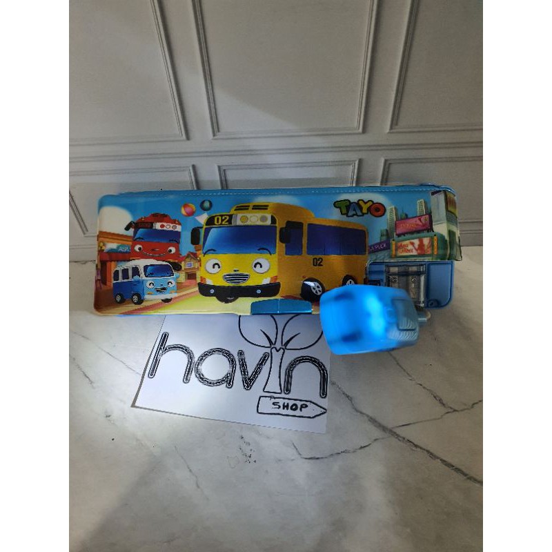 kotak pensil magnet ada LAMPU SENTER untuk membaca/PENSIL CASE LAMPU-TAYO