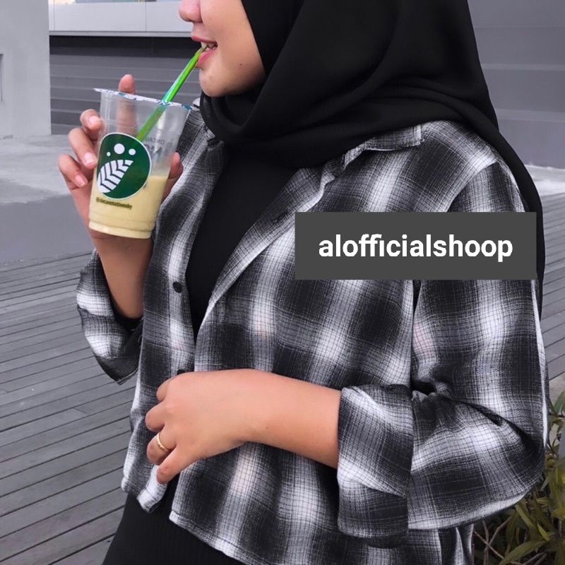 crop top tartan / crop top flanel / kemeja crop wanita-Motif 47
