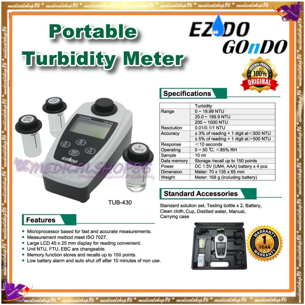 Jual TUB430 Portable Turbidity Meter. EZDO GONDO Shopee Indonesia