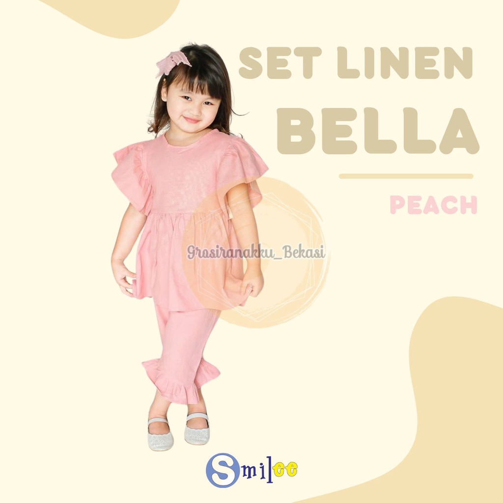 Setelan Anak Linen Smilee Bella Warna Peach Size 1,2,3,4,5