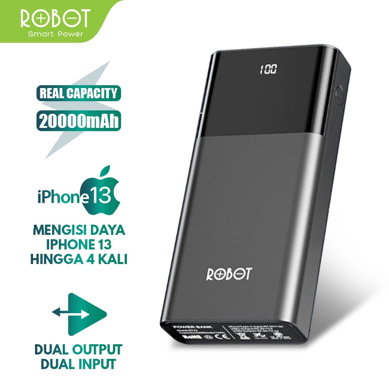 (GA2) PowerBank ROBOT 20000mah RT22 Dual Port Input &amp; Output Original Led Indicator - Garansi Resmi 1 Tahun