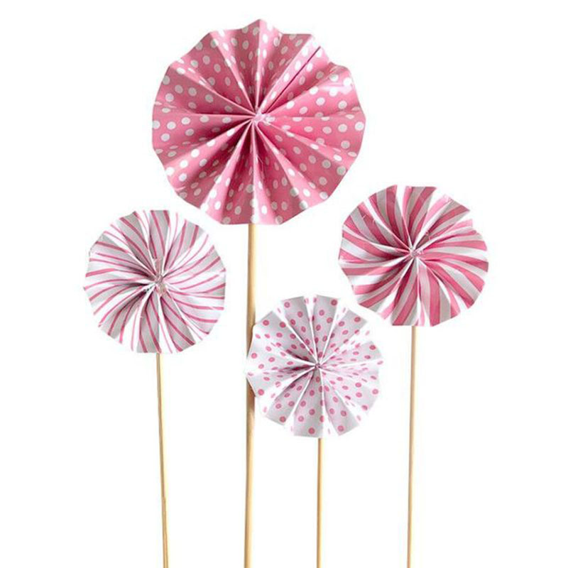 4pcs / Set Topper Kue Bentuk Kipas Mini Bahan Kertas Untuk Dekorasi Pesta Ulang Tahun