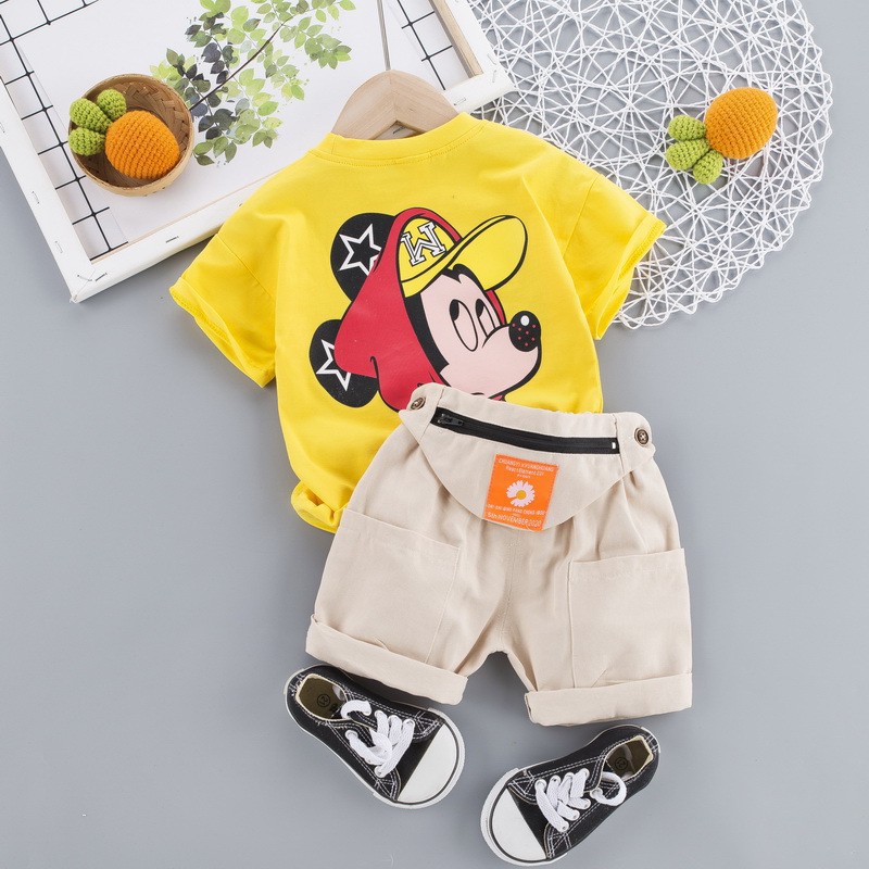 Setelan Import Kaos Tas Mickey/Bear Garis/Winnie The Pooh Anak Laki-Laki