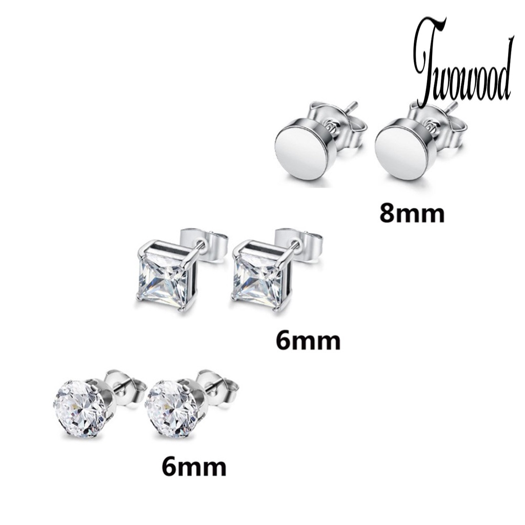 6 Pasang Anting Klip Bahan Stainless Steel Aksen Berlian Imitasi Untuk Harian