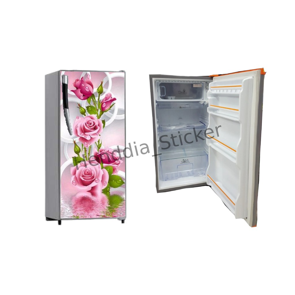 stiker kulkas 1 pintu motif bunga mawar pink air
