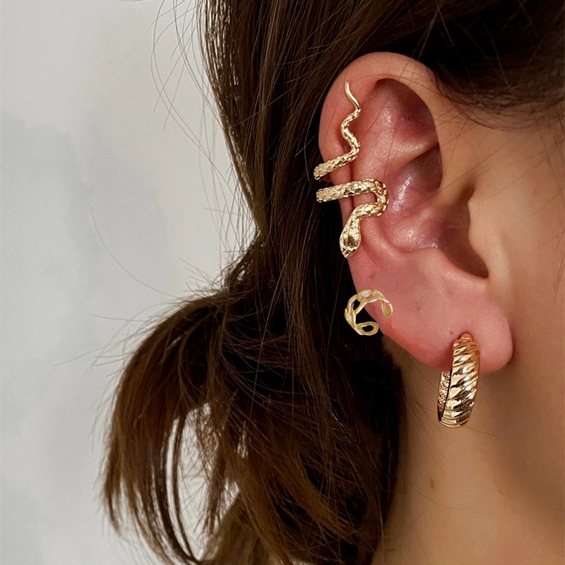 3pcs / Set Anting Stud Desain Ular Gaya Punk Hip Hop Untuk Wanita