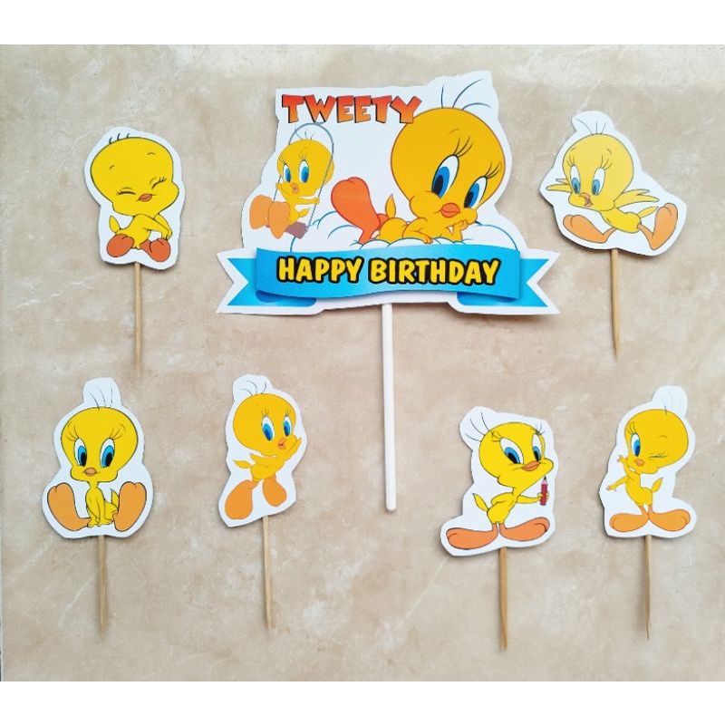 isi 7 hiasan kue ulang tahun cake topper karakter tweety