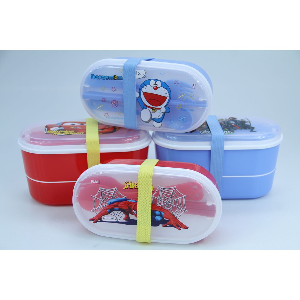 Tempat Makan / Kotak Makan Karet / Lunc Box 2 Tingkat Karakter 500ML BPA FREE