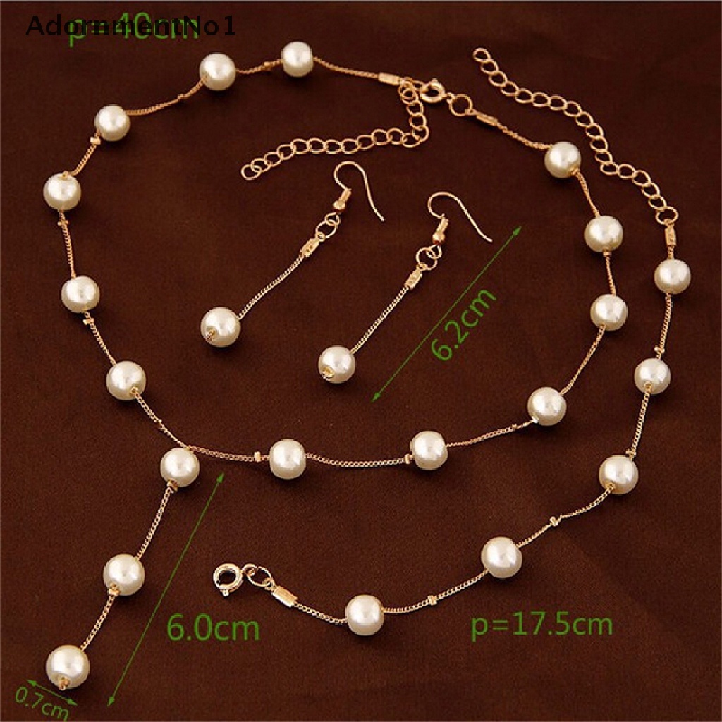 (AdornmentNo1) Set Kalung + Gelang + Anting Gantung Tusuk Lapis Emas Multilayer Aksen Mutiara Imitasi Untuk Wanita