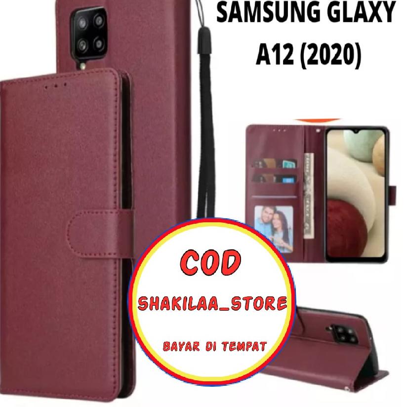 [Produk	MJE] CASE FLIP CASE KULIT FOR SAMSUNG GALAXY A12 2020 - CASING DOMPET-FLIP COVER LEATHER-SAR