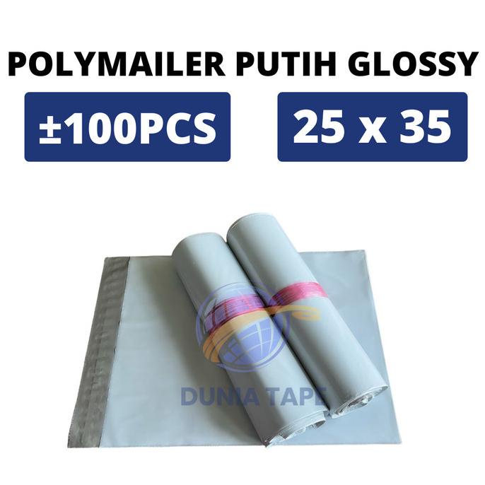 

Polymailer Premium PUTIH HITAM GLOSSY [25x35] isi 100 pc