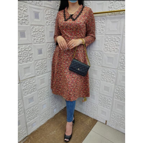 dress Korea flower merah