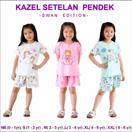 PNB195 BAJU KAZEL SETELAN PENDEK SWAN EDITION 1 PACK ISI 3 SETELAN