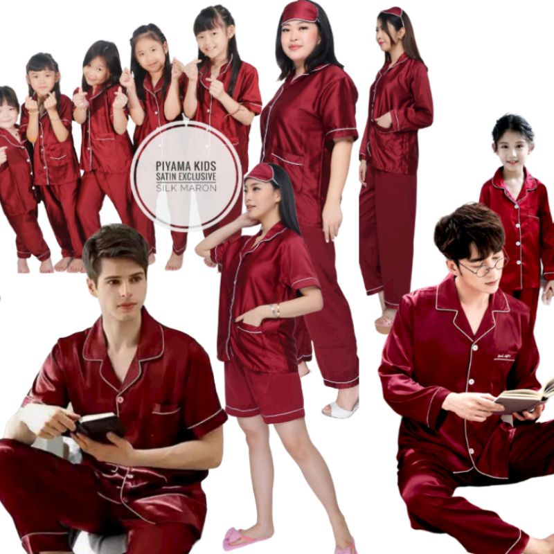Baju Tidur SATIN COUPLE Set / setelan celana panjang pasangan lengan pendek / piyama / pajamas/piama