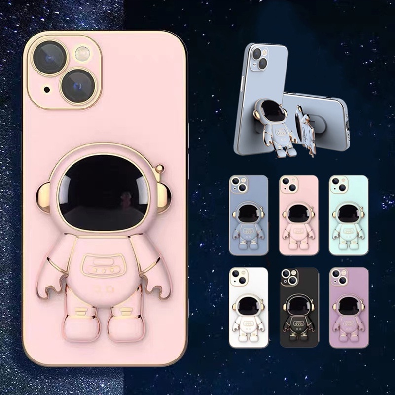 Soft Case Silikon Motif Soft Case Silikon Motif Astronot Dengan Stand Mobile Phone Cases Astronauts With Stand for Samsung A12 A72 A52 A52s A71 A51 A50 A50s A20 A30 S21 S22 Ultra Plus Plating electric camera Protective Soft Silicone Shockproof Phone Case