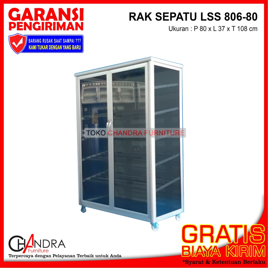 Lemari Rak  Sepatu  Tempat Sandal Aluminium 6 Susun Kaca  