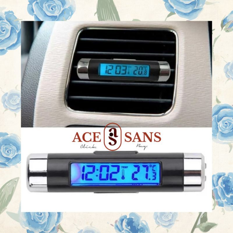 Jam Mobil Digital dan Termometer Suhu LCD Menyala Universal High Quality I Jam Digital I Jam Mobil