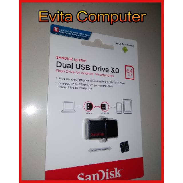 FlasDisk OTG Sandisk 64 GB Dual USB Drive 3.0