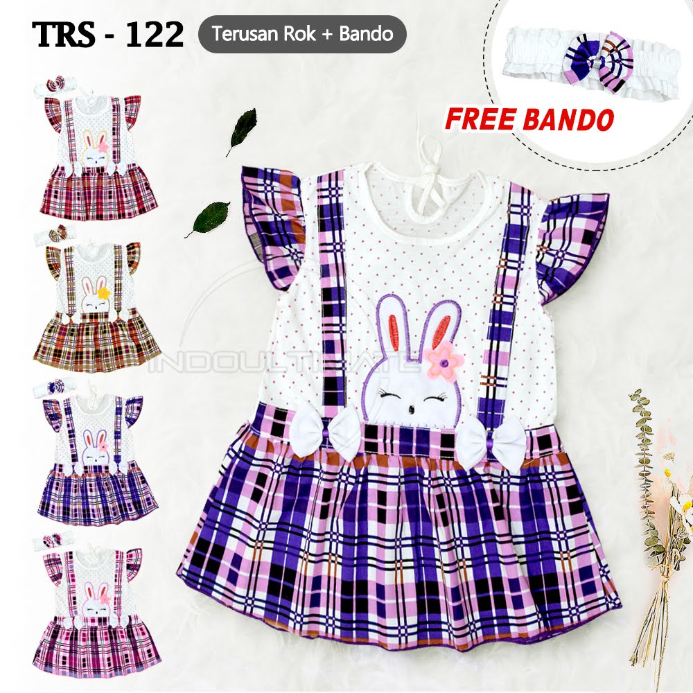 Dress Rok Bayi Perempuan PLANET KIDZ FREE Bando TRS-122 Baju Rok Terusan Bayi Pakaian Bayi Perempuan Dress Bayi Pesta Motif Lucu