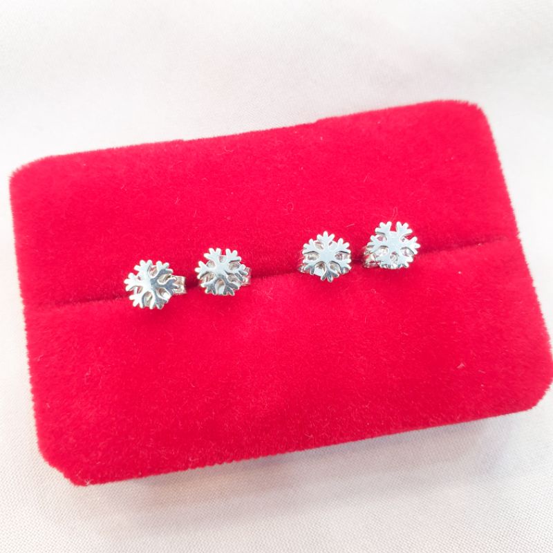 Anting giwang tusuk emas putih model snow emas asli kadar 375 8K