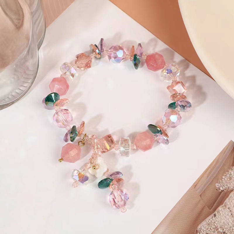 Gelang Batu Kristal Alami Warna Pink Gaya China Untuk Wanita