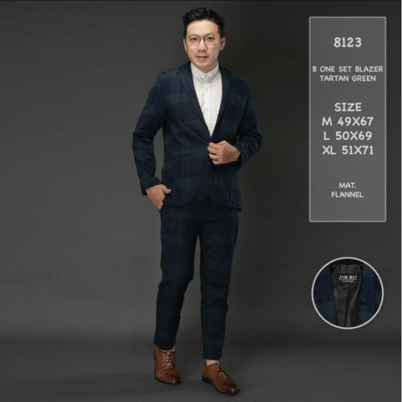 [BestSeller] Blazer Set Pria Setelan Jas Formal Slimfit Tartan