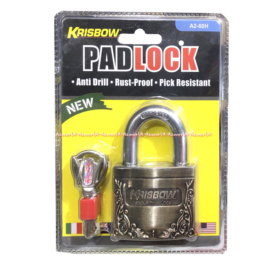 Krisbow Padlock A2-60H Gembok Kuning Anti Drill Anti Karat 3 Kunci Kris Bow Pad Locks Loks