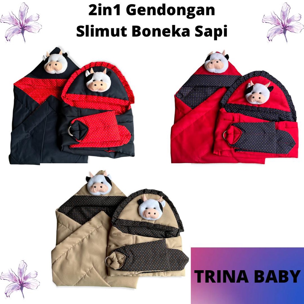 Set 2in1 selimut dan gendongan bayi polka boneka sapi premium