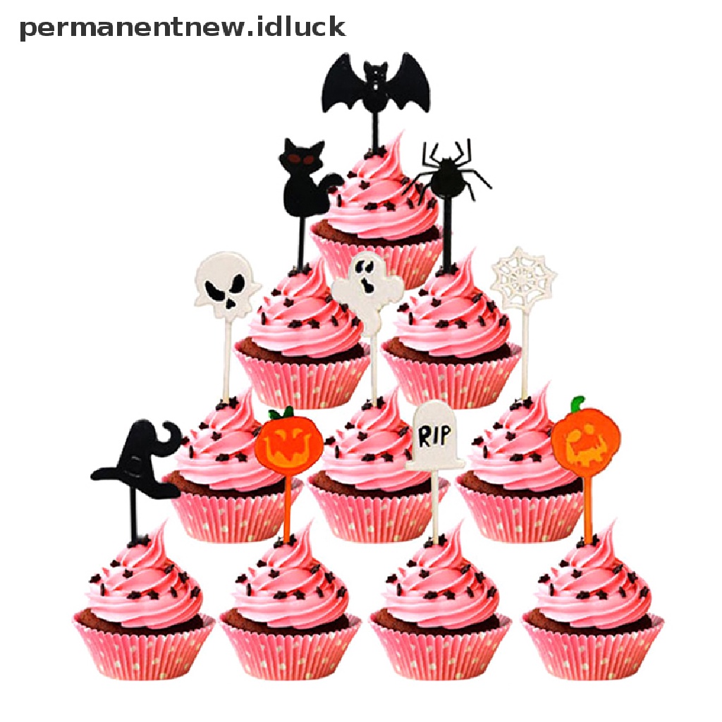 10pcs / Pak Tusuk Gigi Buah Kue Dessert Tema Halloween Untuk Anak