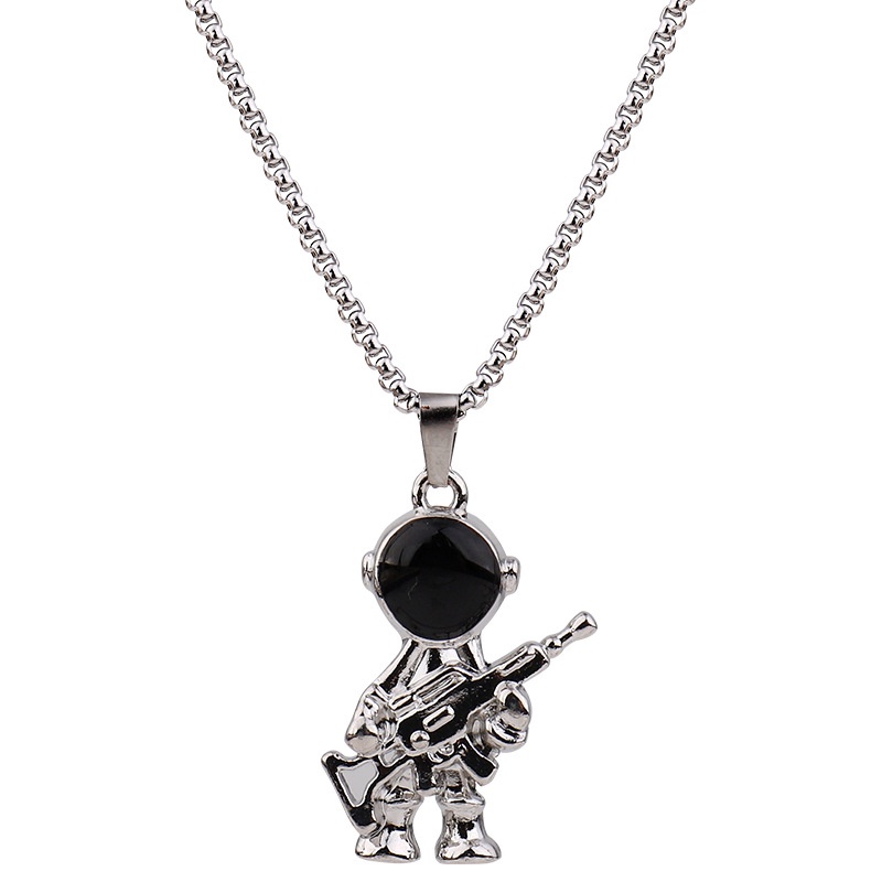 Kalung Rantai Liontin robot Astronot Bahan Titanium steel Gaya hip hop Untuk Pasangan