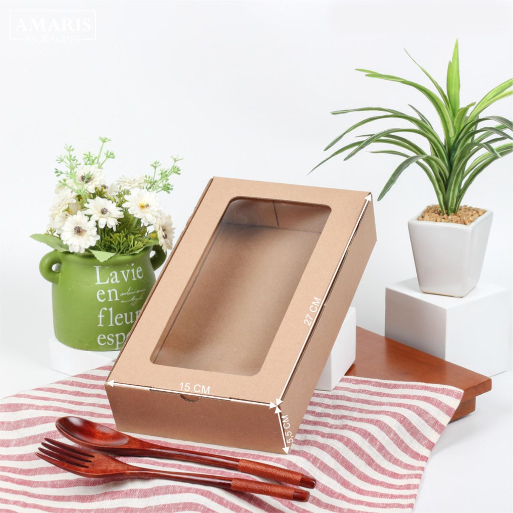

(10 Pcs) Kardus Mika Kotak Kue Bolu Box Kemasan Baju Hampers Packaging Dus Motif Coklat Polos Ukuran 27 x 15 x 5,5 cm