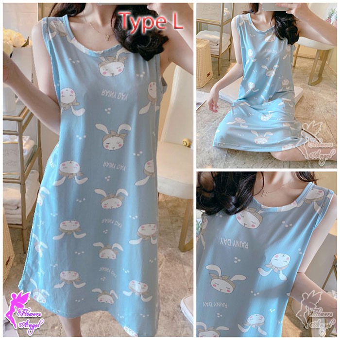Daster Kaos Murah Tanpa Lengan Wanita Sexy Sleepwear-L