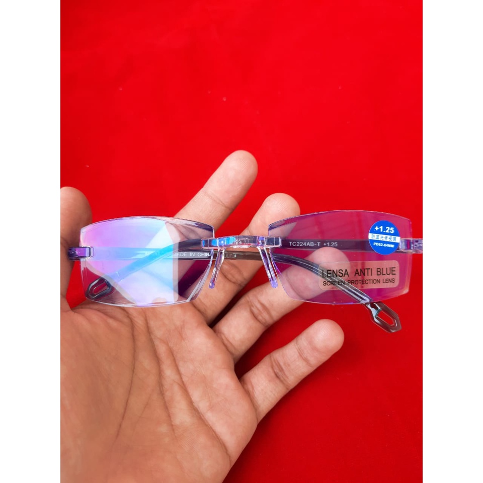 Kacamata Baca Lensa Plus(+) Gradasi BlueFilter Type TC224 AB Frame Rimless/KACAMATA BACA ANTI RADIASI TYPE TC224/KACAMATA BACA ANTI RADIASI