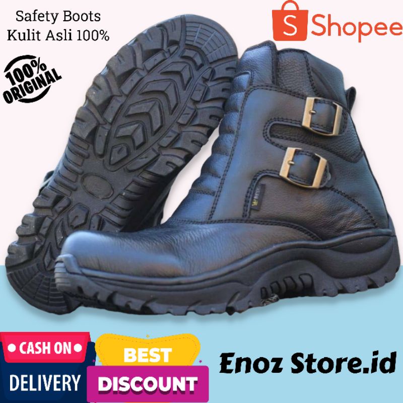 ENOZ X COBRA - Sepatu Boot Safety Pria Ujung Besi Kulit Asli Original Sepatu Boots Lapangan Industri Touring Cowo Kuat Dinamis