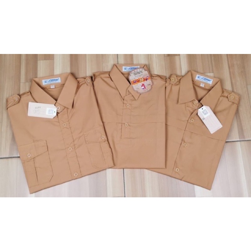 Pramuka lengan Panjang laki perempuan 1-XL katun halus / seragam sekolah coklat nasional