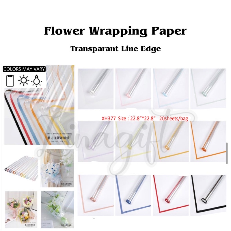 ( 5 Lembar ) TRANSPARANT LINE EDGE - FLOWER WRAPPING PAPER CLEAR COLOR BORDER KERTAS BUNGA BUKET BUNGA/ PLASTIC CELLOPHANE FLORIST