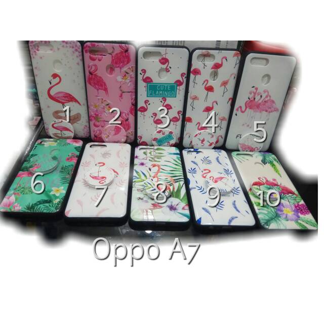 Case fuze glass flamingo + popsocket Oppo A7