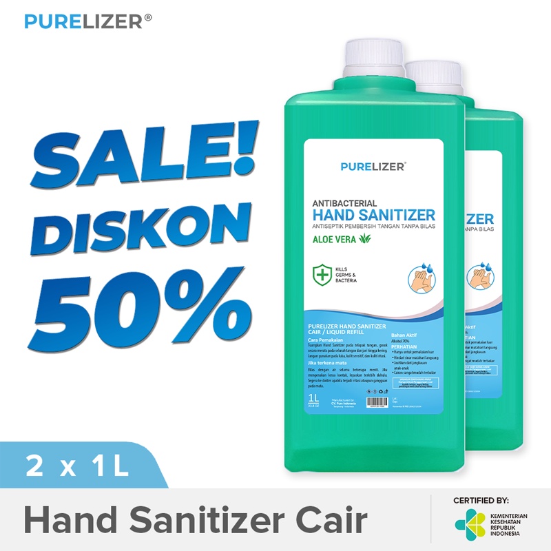 PURELIZER Hand Sanitizer Cair 2 Liter [PAKET 2 pcs x 1000ml] Handsanitizer Refill Spray