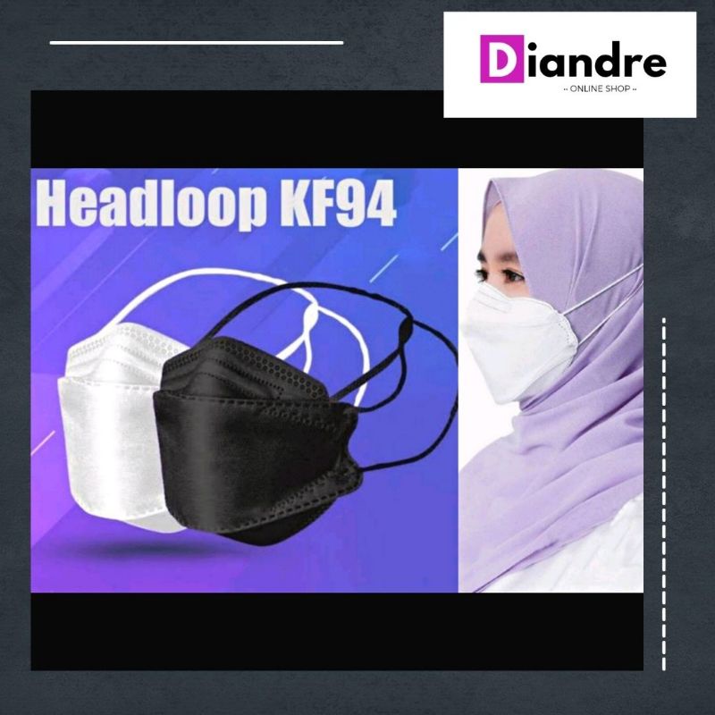 MASKER KF94 HIJAB HITAM PUTIH ISI 10 PCS / MASKER DISPOSABLE KF94 MURAH AWET