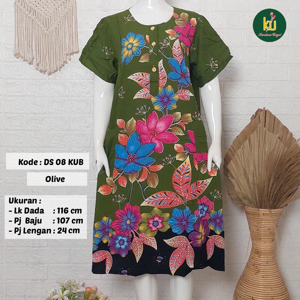 Bisa COD DS08 KUB | Daster Batik Kencana Ungu Asli Label Biru | Baju Santai Tidur Wanita Dewasa Kancing Depan Busui Friendly Motif Terbaru-Olive C